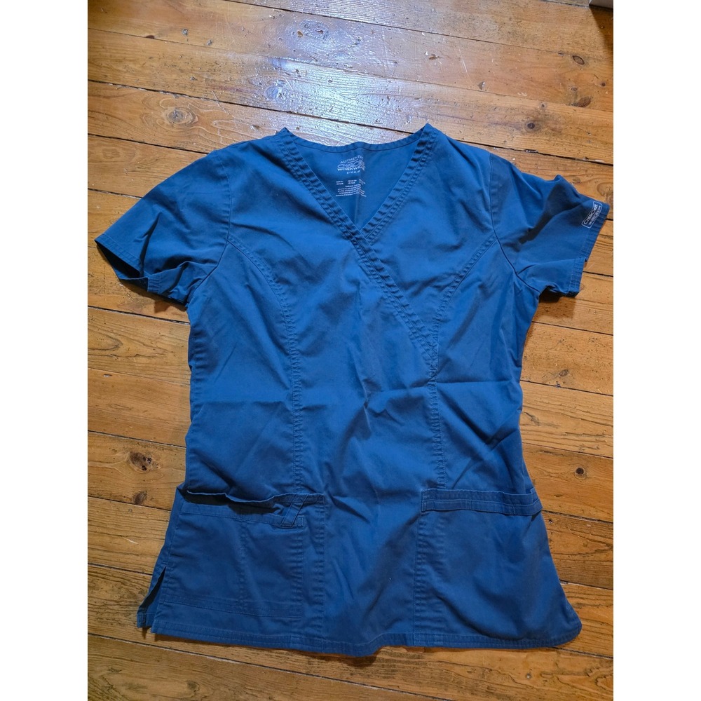 Cherokee Workwear Authentic Scrubs V-Neck Mock Wrap Top Teal Blue Small S S/CH/P